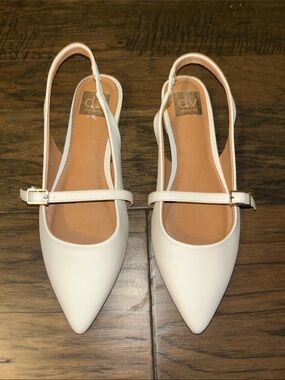 Dolce Vita Cream Pointed Slingback Flats with Ankle Strap